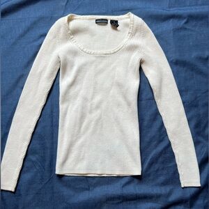 Express Beige Ribbed Long Sleeve Top